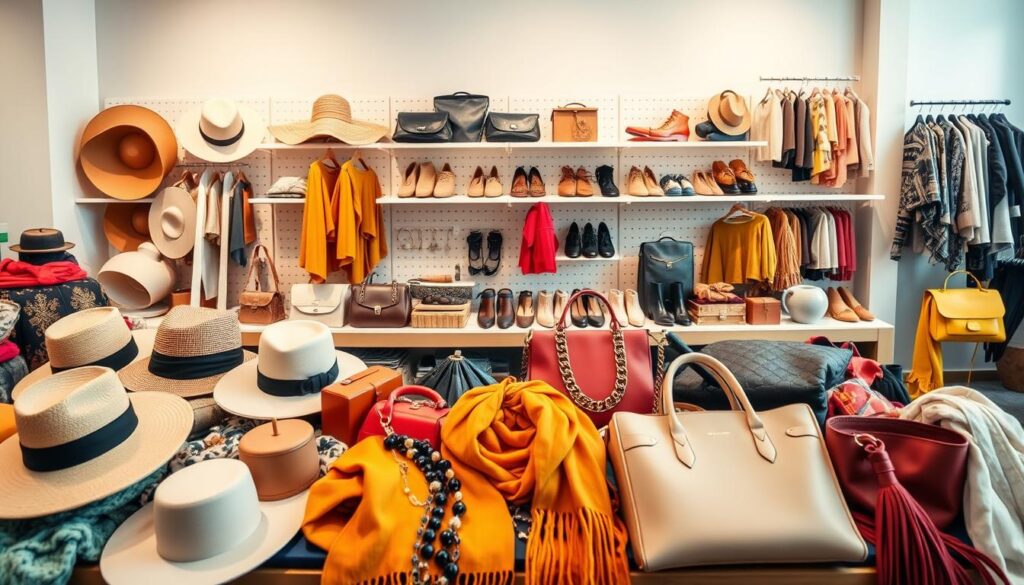 A seasonal display of Shein accessories, showcasing the latest trends for spring, summer, fall, and winter. In the foreground, an artfully arranged collection of fashionable hats, scarves, bags, and jewelry in vibrant, complementary colors. The middle ground features a variety of shoes, umbrellas, and other versatile pieces that transition seamlessly between the seasons. In the background, a soft, diffused lighting creates a warm, inviting atmosphere, highlighting the high-quality textures and materials of the accessories. The overall composition conveys a sense of effortless style and practicality, inspiring the viewer to update their wardrobe with these must-have Shein pieces.